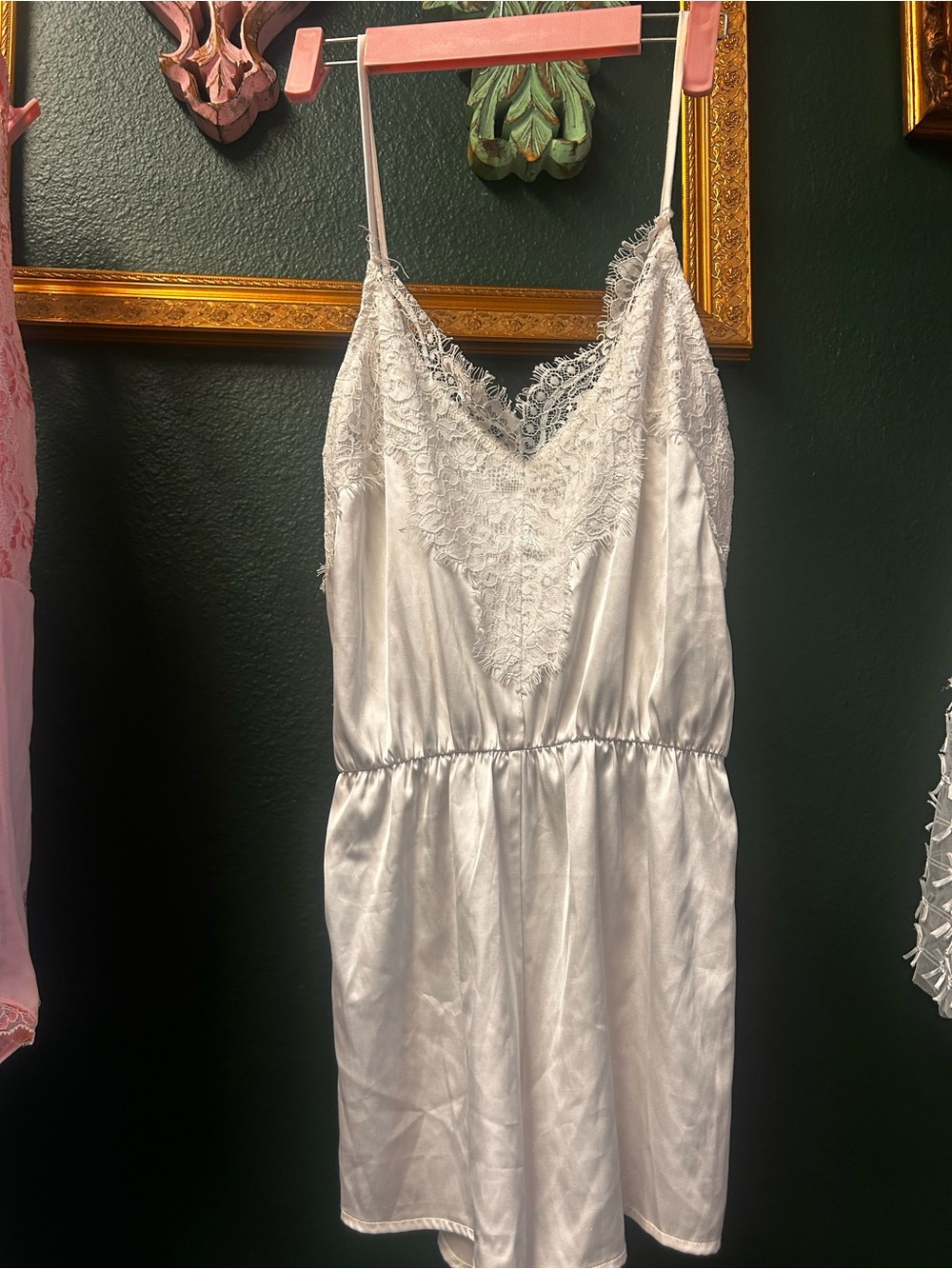 Lulu's White Satin Lace-Trim romper